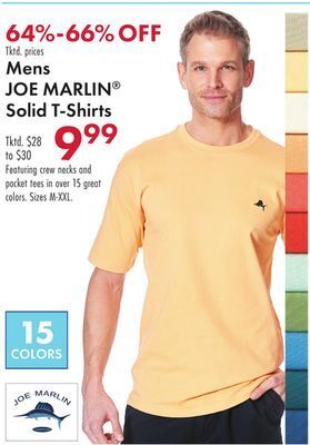 Boscov's Mens joe marlin® solid t-shirts offer