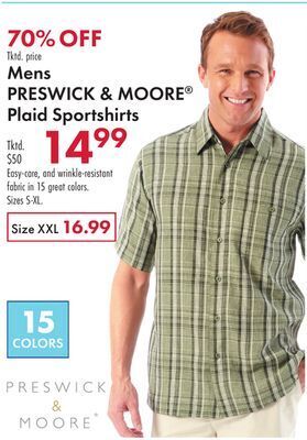 Boscov's Mens preswick & moore® plaid sportshirts offer