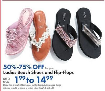 Boscov's Ladies beach shoes and flip-flops offer