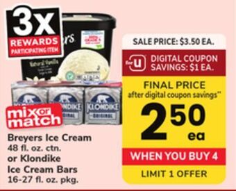 ACME Breyers ice cream 48 fl. oz. ctn. or klondike ice cream bars 16-27 fl. oz. pkg. offer