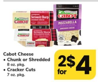 ACME Cabot cheese chunk or shredded 8 oz. pkg. cracker cuts 7 oz. pkg. offer