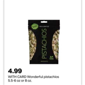 CVS Wonderful pistachios 5.5-6 oz or 8 oz. offer