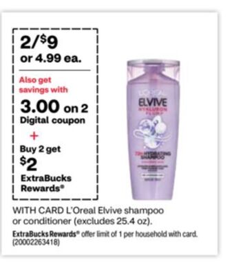 CVS L'oreal elvive shampoo or conditioner offer