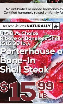 DeCicco & Sons Porterhouse or bone-in shell steak offer