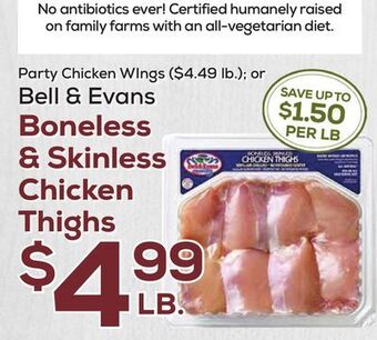 DeCicco & Sons Bell & evans boneless & skinless chicken thighs offer