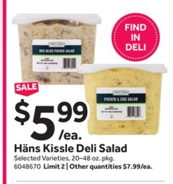 Stop&Shop Häns kissle deli salad offer