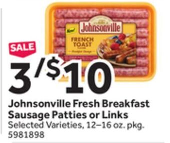 Stop&Shop Johnsonville fresh breakfast sausage patties or links offer