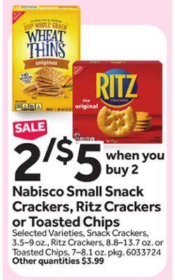 Stop&Shop Nabisco small snack crackers, ritz crackers or toasted chips offer