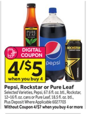 Stop&Shop Pepsi, rockstar or pure leaf offer