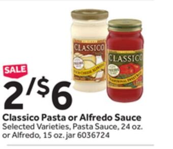 Stop&Shop Classico pasta or alfredo sauce offer