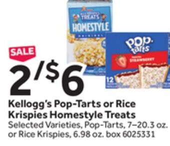 Stop&Shop Kellogg's pop-tarts or rice krispies homestyle treats offer