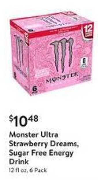 Walmart Monster Ultra Strawberry Dreams, Sugar Free Energy Drink 12 fl oz. 6 Pack offer