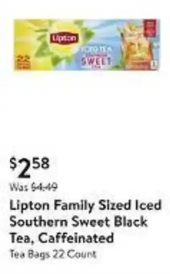 Walmart Lipton Family Sized Iced Southern Sweet Black Tea, Caffeinated Tea Bags 22 Count offer