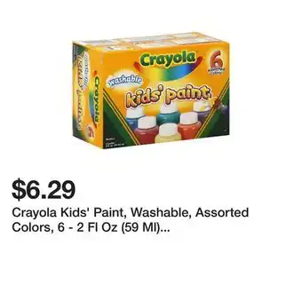 Crayola kids' paint, washable, assorted colors, 6 - 2 fl oz (59 ml) bottles