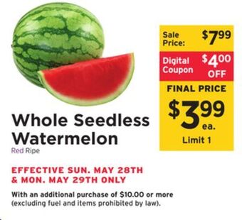 ShopRite Whole seedless watermelon offer