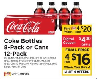 ShopRite Bottles 8-pack or cans 12-pack offer