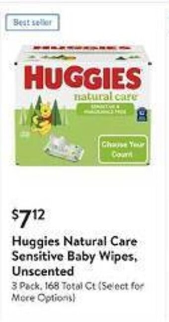 Walmart Huggies Natural Care Sensitive Baby Wipes, Unscented 3 Pack, 168 Total Ct (Select for More Options! offer