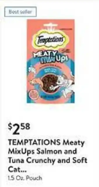 Walmart TEMPTATIONS Meaty Mix Ups Salmon and Tuna Crunchy and Soft offer