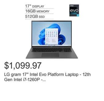Costco Lg gram 17 intel evo platform laptop - 12th gen intel i7-1260p - 2560 x 1600 display - windows 11 offer
