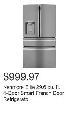 Costco Kenmore elite 29.6 cu. ft. 4-door smart french door refrigerato offer