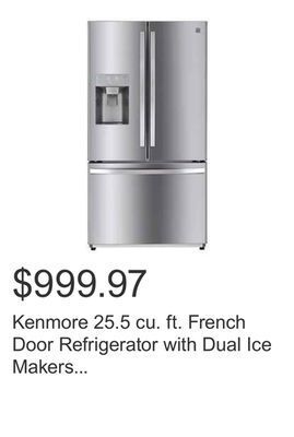 Costco Kenmore 25.5 cu. ft. french door refrigerator with dual ice makers and dual evaporator offer