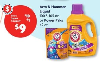 Family Dollar Arm & hammer liquid 100.5-105 oz. or power paks 42 ct. offer