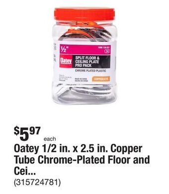The Home Depot Oatey 1/2 in. x 2.5 in. copper tube chrome-plated floor and ceiling plate (20-pack) offer