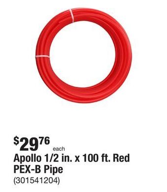 The Home Depot Apollo 1/2 in. x 100 ft. red pex-b pipe offer