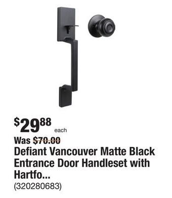 The Home Depot Defiant vancouver matte black entrance door handleset with hartford interior knob offer
