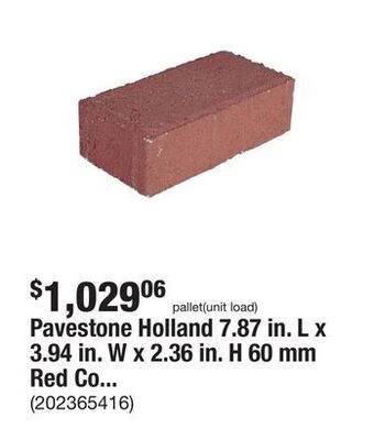 The Home Depot Pavestone holland 7.87 in. l x 3.94 in. w x 2.36 in. h 60 mm red concrete paver (480-piece/103 sq. ft./pallet) offer