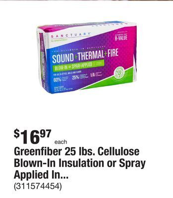 The Home Depot Greenfiber 25 lbs. cellulose blown-in insulation or spray applied insulation offer