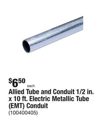 The Home Depot Allied tube and conduit 1/2 in. x 10 ft. electric metallic tube (emt) conduit offer