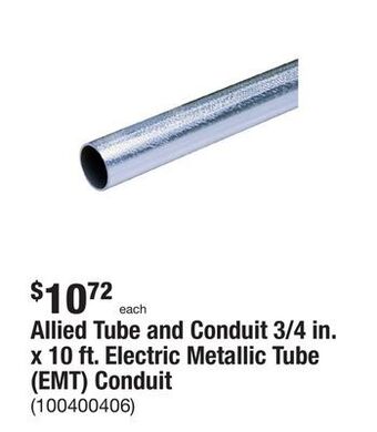 The Home Depot Allied tube and conduit 3/4 in. x 10 ft. electric metallic tube (emt) conduit offer
