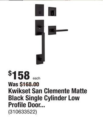 The Home Depot Kwikset san clemente matte black single cylinder low profile door handleset with halifax handle featuring smartkey security offer