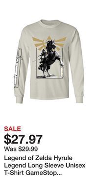 Game Stop Legend of zelda hyrule legend long sleeve unisex t-shirt gamestop exclusive offer
