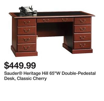 Office Depot Sauder® heritage hill 65w double-pedestal desk, classic cherry offer