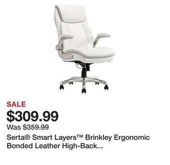 Office Depot Serta® smart layers™ brinkley ergonomic bonded leather high-back executive chair, white/silver offer