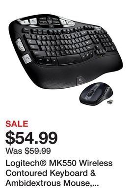 Office Depot Logitech® mk550 wireless contoured keyboard & ambidextrous mouse, dark silver offer