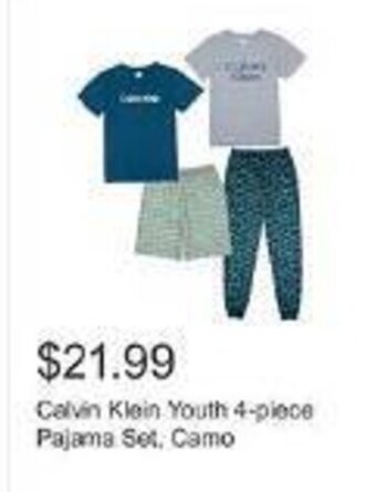Costco Calvin Klein Youth 4-piece Pajama Set, Camo offer