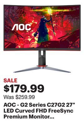 Best Buy Aoc - g2 series c27g2 27 led curved fhd freesync premium monitor (displayport, hdmi, vga) - black/red offer