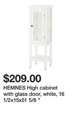 Ikea Hemnes high cabinet with glass door, white, 16 1/2x15x51 5/8 offer