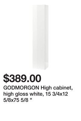 Ikea Godmorgon high cabinet, high gloss white, 15 3/4x12 5/8x75 5/8 offer