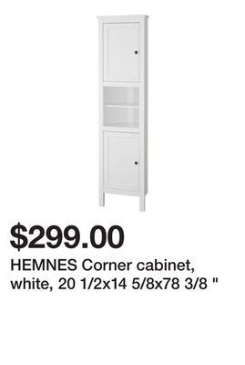 Ikea Hemnes corner cabinet, white, 20 1/2x14 5/8x78 3/8 offer