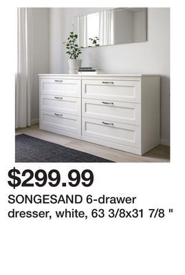 Ikea Songesand 6-drawer dresser, white, 63 3/8x31 7/8 offer