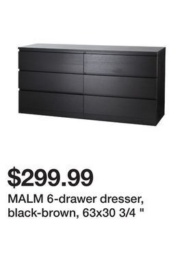 Ikea Malm 6-drawer dresser, black-brown, 63x30 3/4 offer