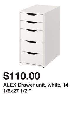 Ikea Alex drawer unit, white, 14 1/8x27 1/2 offer