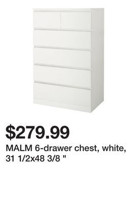 Ikea Malm 6-drawer chest, white, 31 1/2x48 3/8 offer
