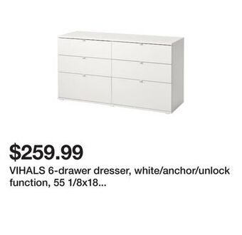 Ikea Vihals 6-drawer dresser, white/anchor/unlock function, 55 1/8x18 1/2x29 1/2 offer