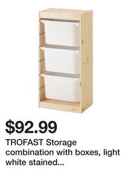 Ikea Trofast storage combination with boxes, light white stained pine/white, 17 3/8x11 3/4x35 7/8 offer
