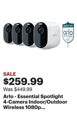 Best Buy Arlo - essential spotlight 4-camera indoor/outdoor wireless 1080p surveillance system - white offer